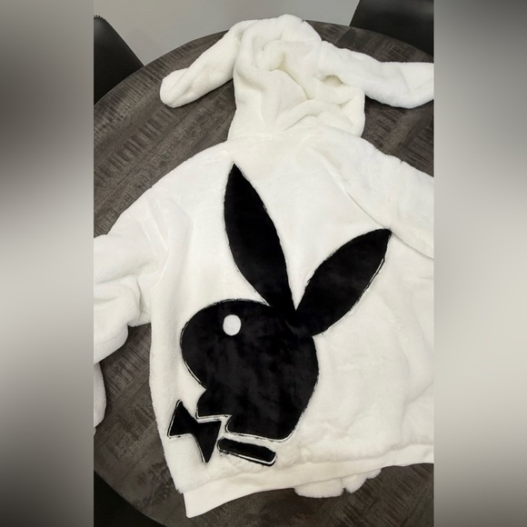 PLAYBOY Other - PLAYBOY White Zip-Up Sweater with Black Bunny Applique/LIMITED EDITION